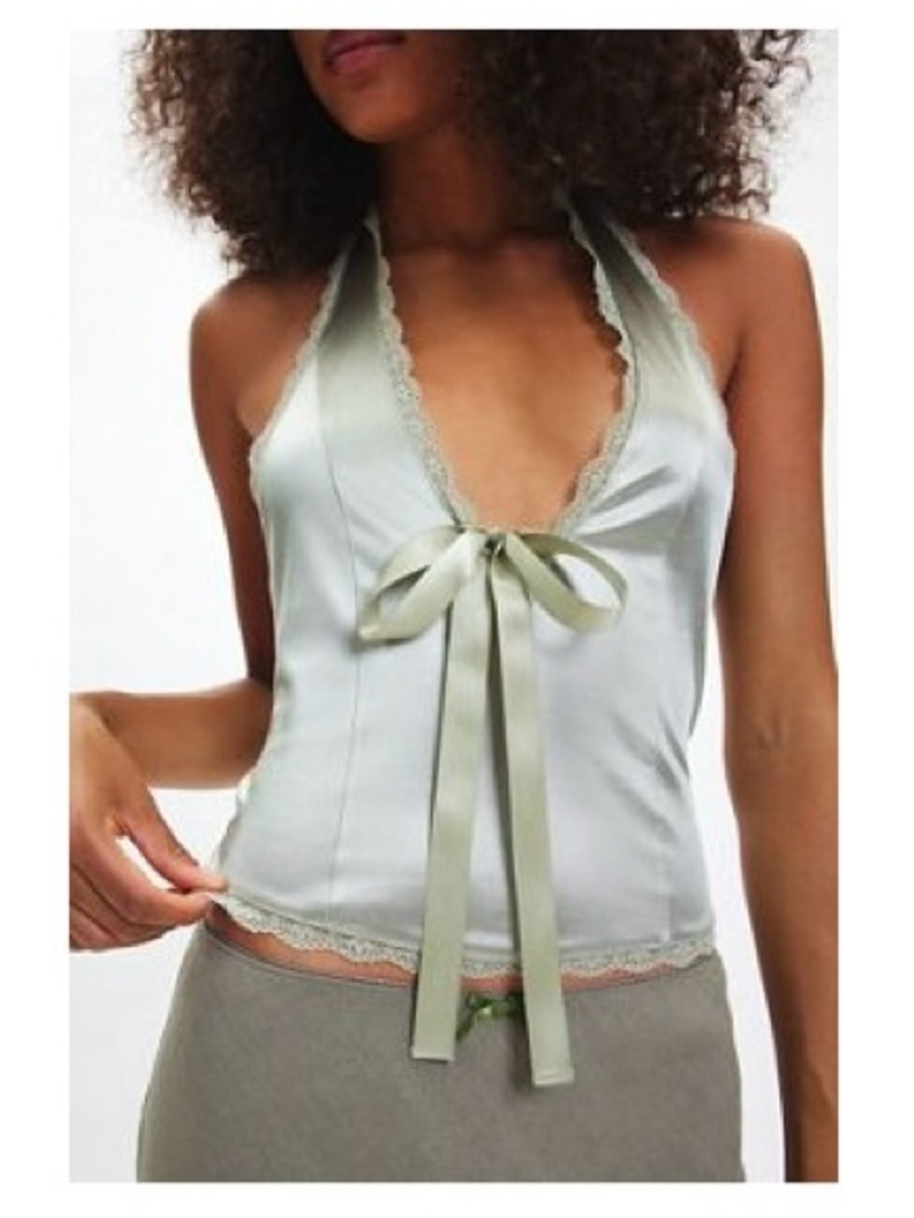 Urban Outfitters Kimchi Blue Farrah Scooped Halter Top in Sage Green